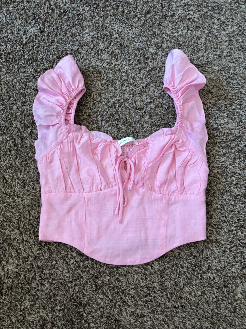 Altar'd State Pink Ruffle Strap Tie-Front cropped top